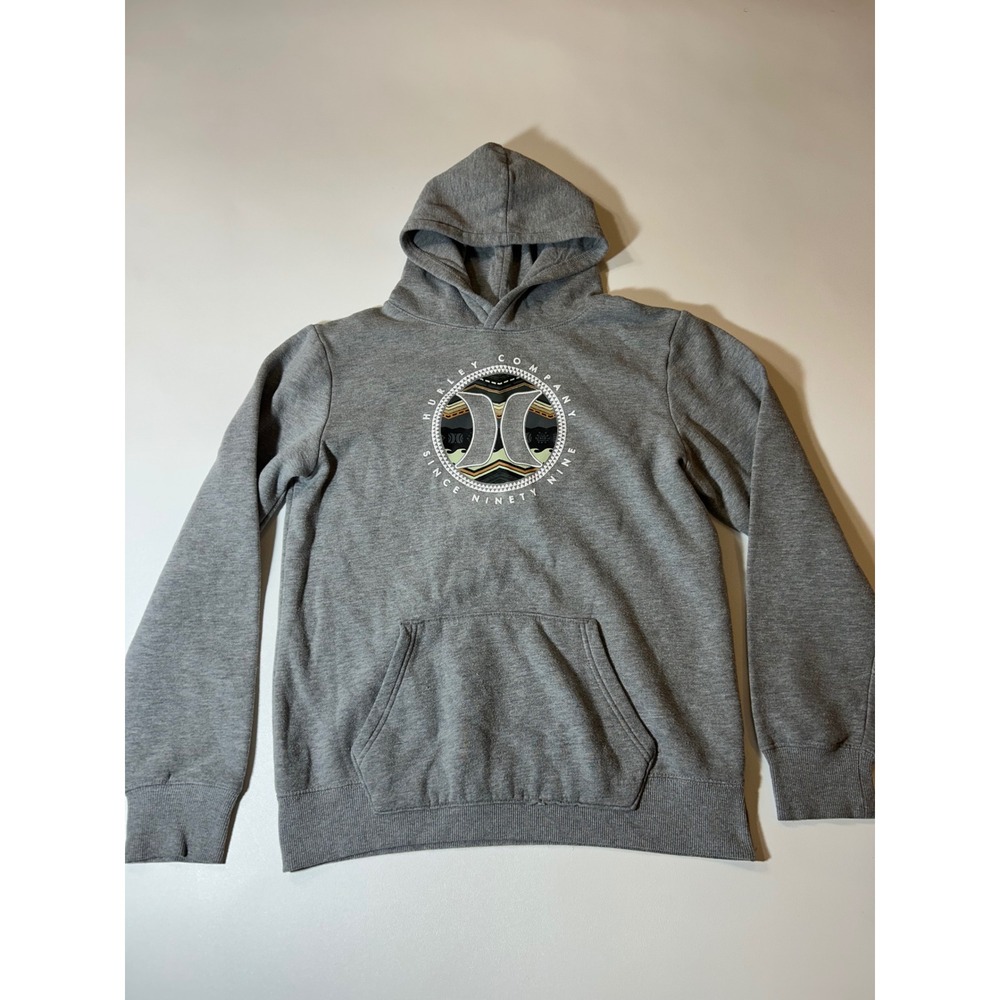 Hurley Graphic Hoodie Boys XL 18/20 Gray Excellent Fleece Long Sleeve Sweatshirt
